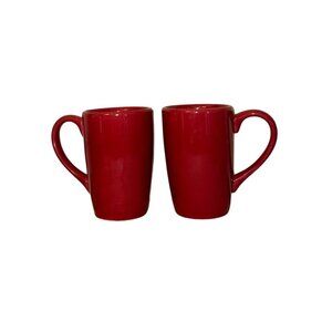 Red Ceramic Coffee Mugs Set Of 2 Home Basics Tall Sleek Design Microwave Safe